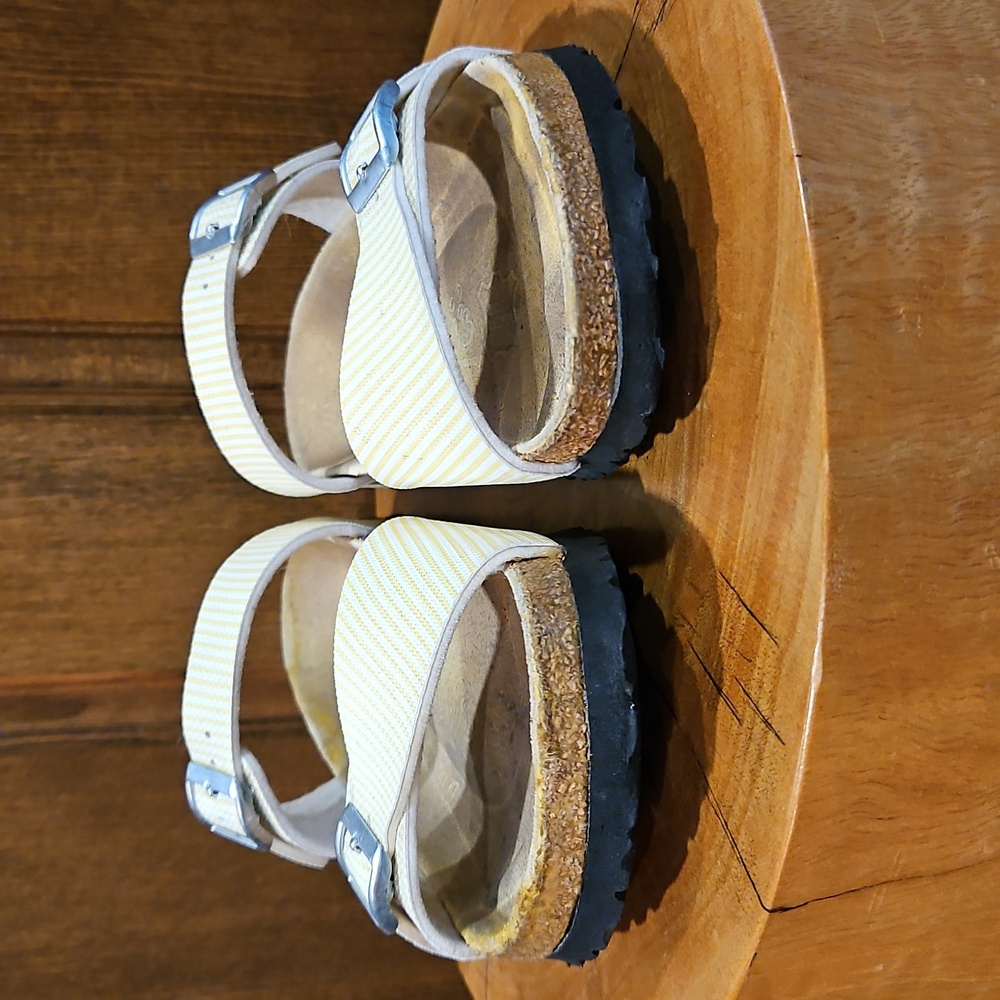 Birki's By Birkenstock Yellow & White Striped Silver Buckle Size 7.5 / 38 - Picture 6 of 15